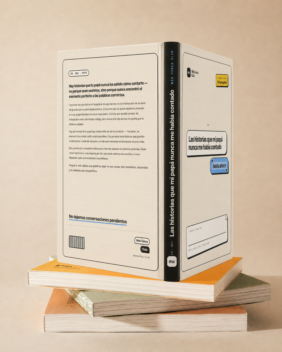 Vista de cubierta, lomo y contraportada del libro Las historias de papá.